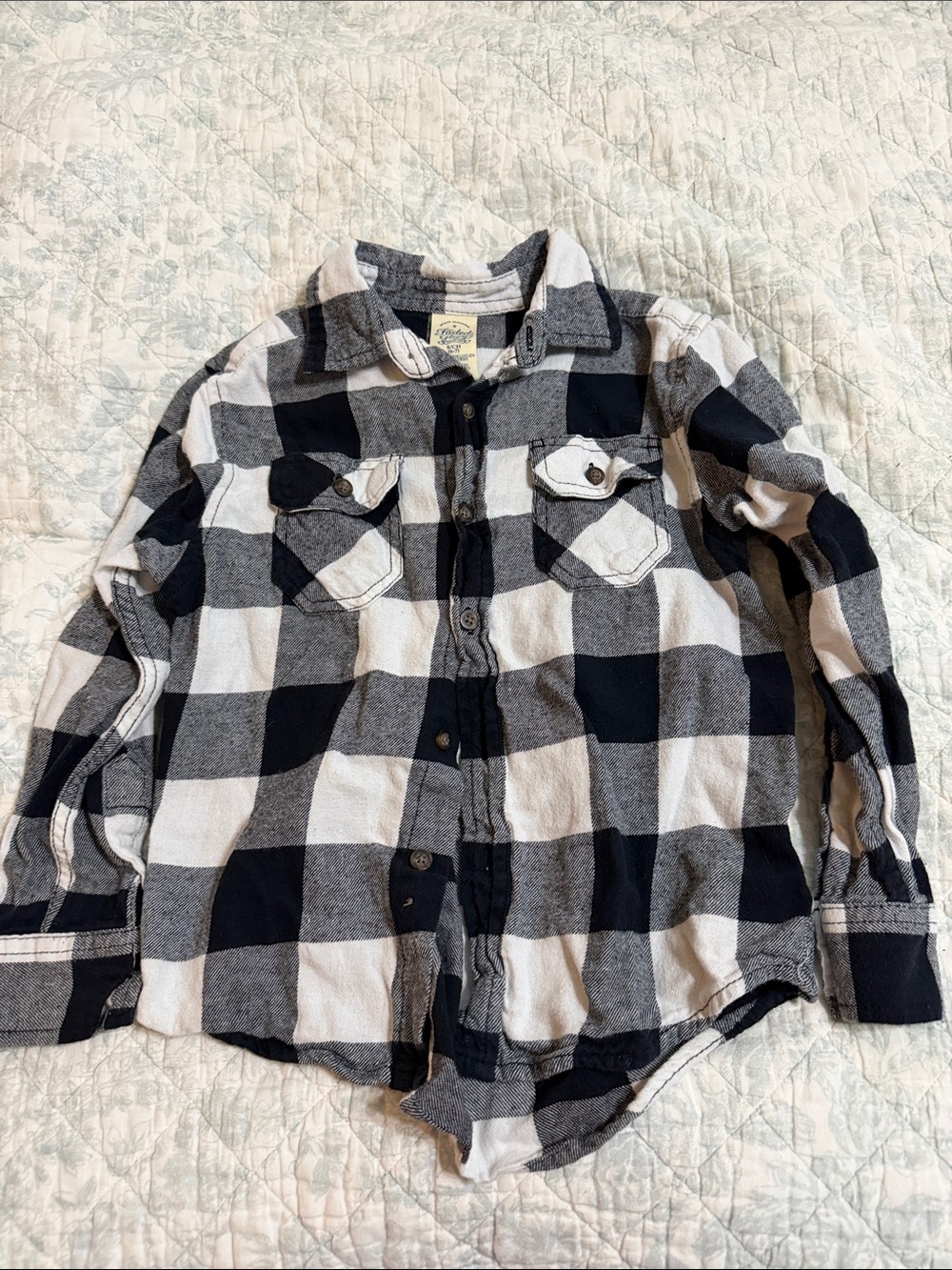 Faded Glory Kids Black & White Buffalo Plaid Button-Down Shirt